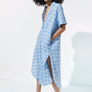 Zara Gingham Blue and White Plaid Split Sides Size XS